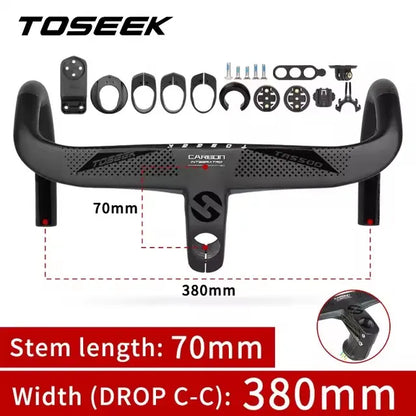 TOSEEK TR5500 T800 Carbon Bicycle Handlebar Road Bike Integrated Handlebar Di2 With Computer Holder Internal Cable Routing