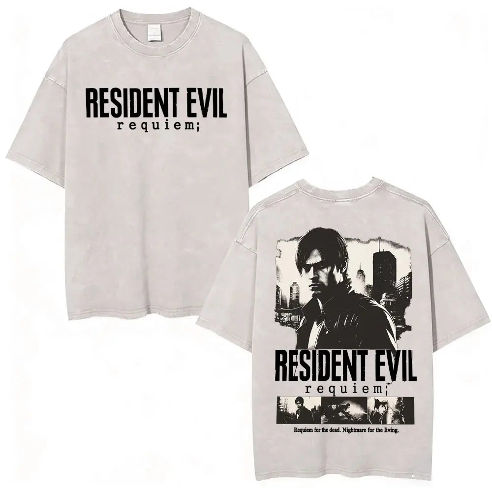 Limited Resident Evil Requiemm Anime T Shirt Men's Clothing Gothic Vintage Washed T Shirts Summer Tops O-Neck T-shirt Streetwear