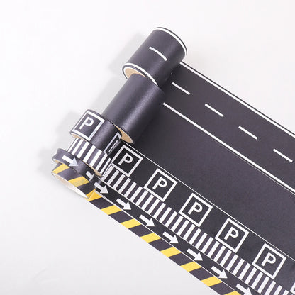 Cartoon Road Track Washi Tape Set: Racing Theme Black Road Stickers Set for DIY Car Game Decoration, Party Supplies,Gift