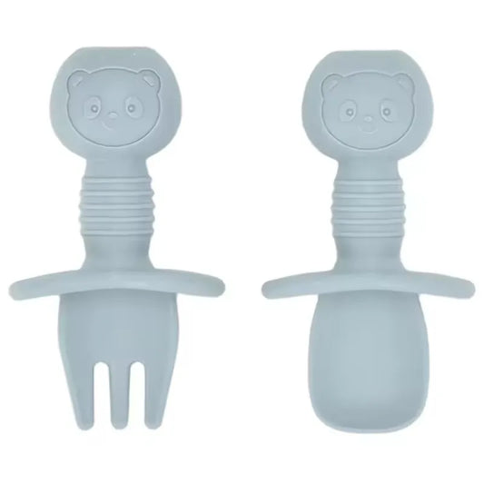 2pcs Food Grade Children Wooden Handle Silicone Spoon Fork Cutlery Baby Training Complementary Food Spoon BabyFeeding Spoon Fork