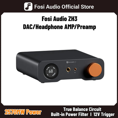 Fosi Audio ZH3 HIFI Headphone Amplifier AKM4493SEQ Desktop DAC Fully Balanced Preamp with Remote 12V Trigger Input