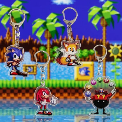 Knuckles Eggman Pixel Art 5cm Acrylic Keychain Classic Character Pendant Metal Clasp Backpack Charm Decor Ornament For Lovers