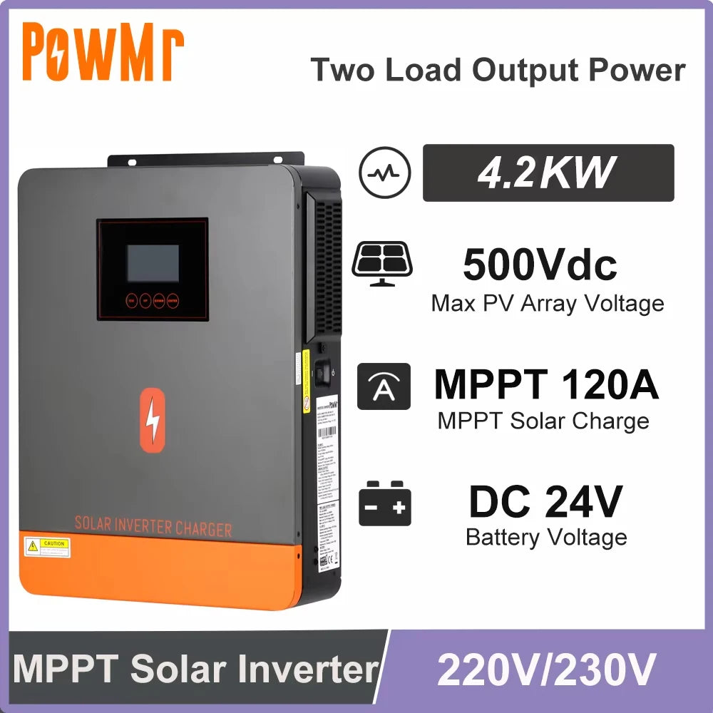 PowMr 4.2KW Home Inversor DC 24V to 230VAC Off Grid Hybrid Inverter 120A MPPT Solar Charge Max PV 500V Fit Lithium Batteria BMS