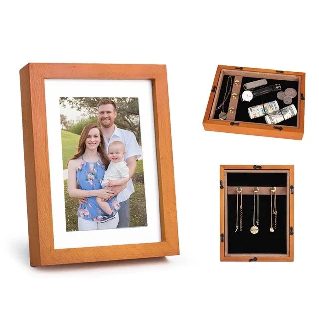 Hidden Wooden Photo Frame Sight Secret Storage Compartment Diversion Stash Safe Container Home Hide Money Cash Ring Necklace Key