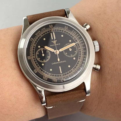 Rose Gold 38mm Tandorio Retro Men Watch Sport Watches Miyota OS20 Movement Chronograph Quartz Clock Black White Arched Glass