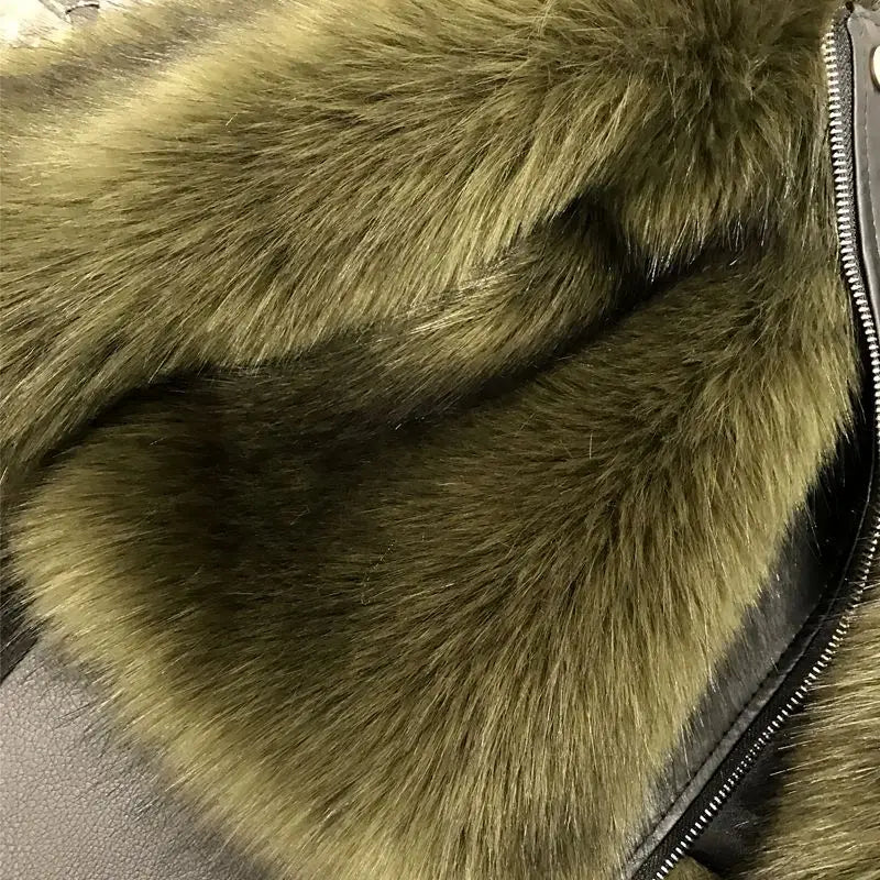 Kids Faux Fox Fur Jacket Short Thickened Biker Coat Leather & Fur Blend Outerwear for Boys Girls