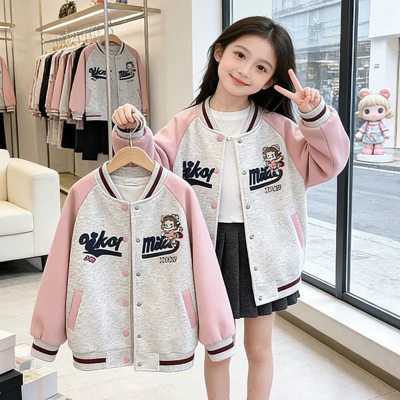 Girls Baseball Fashion Jackets Kids Embroidered Cardigan Autumn Spring Casual Outwears Children's Trends Sweatshirt Coats