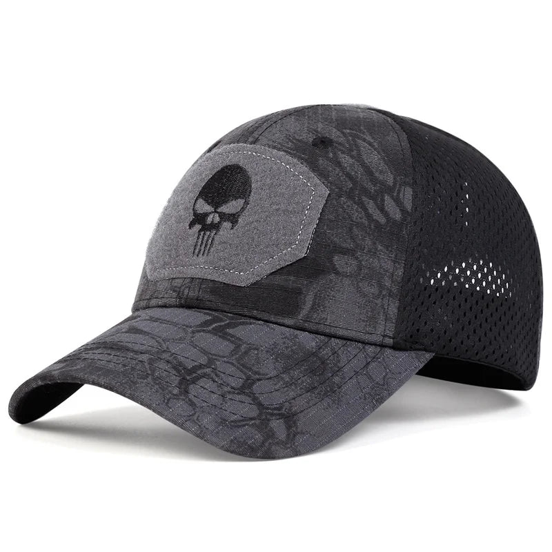Outdoor Camouflage Adjustable Cap Summer Mesh Breathable Tactical Skull Embroidery Hat Fishing Hunting Snapback Baseball Caps