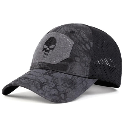 Outdoor Camouflage Adjustable Cap Summer Mesh Breathable Tactical Skull Embroidery Hat Fishing Hunting Snapback Baseball Caps