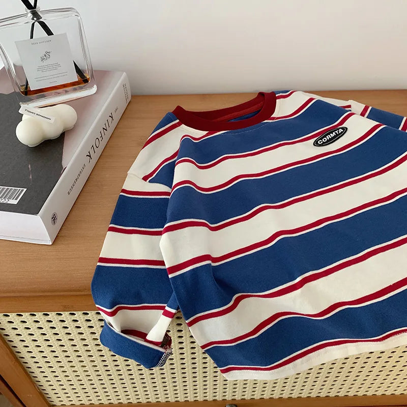 2-7Y autumn Children Clothes For Baby Girl Boys T-shirt Stripe Cotton Long Sleeves Shirts Teen Hoodie Bottoming Shirt Kids Tops
