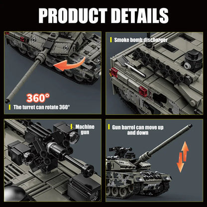 Military WW2 MOC Leopard 2A7 Army Main Battle Tank Soldiers Building Blocks Bricks M1 T90M Tank Set For Gifts
