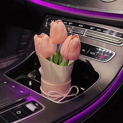 Creative Car Interior Decoration Cute Crafts Ornaments Car Tulip Bouquet Decorative Supplies Car Center Console Decoration Gifts