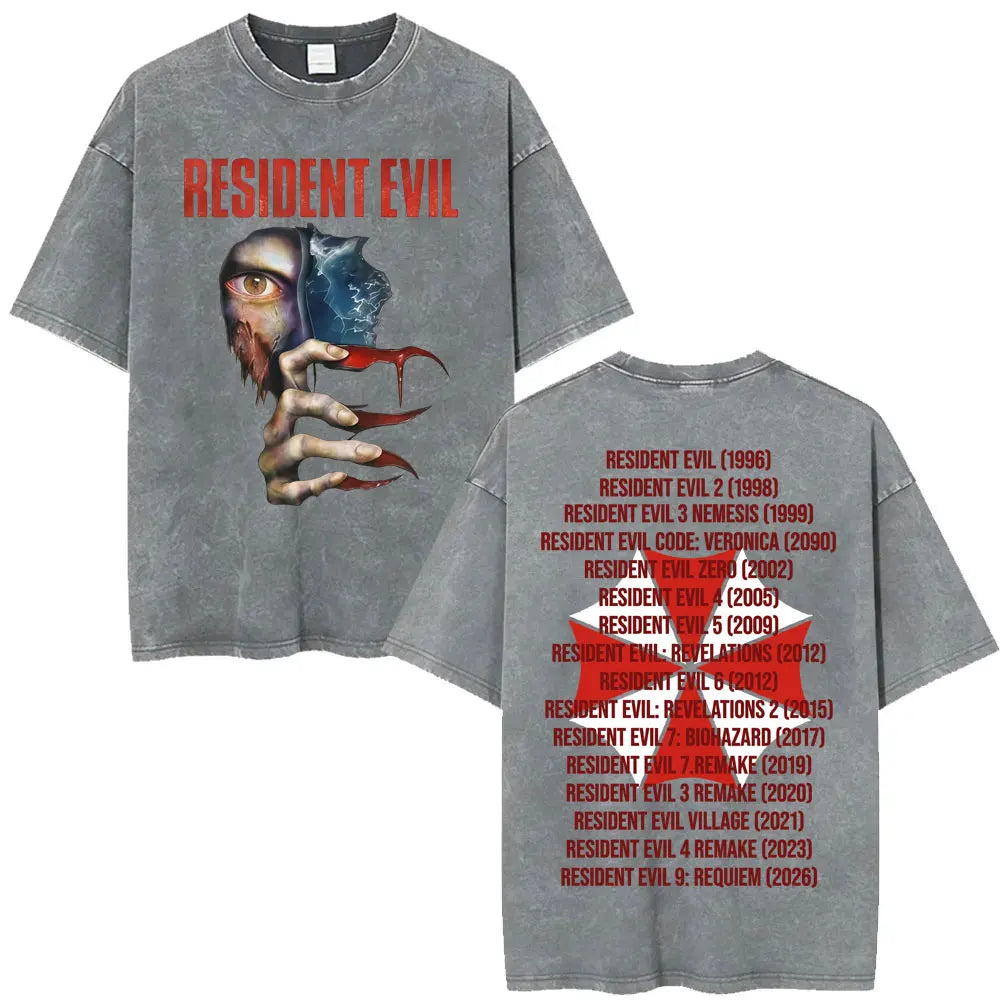 Limited Resident Evil Requiemm Anime T Shirt Men's Clothing Gothic Vintage Washed T Shirts Summer Tops O-Neck T-shirt Streetwear