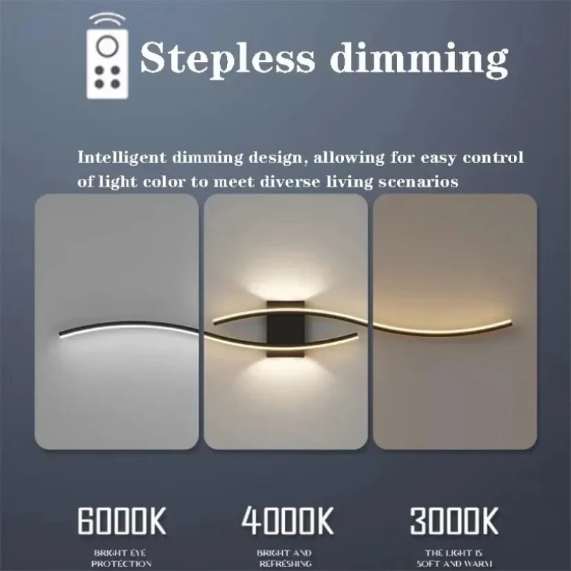 Long Strip LED Wall Lamp Modern Remote Control Dimming Living Roomdecor Wall Lamp Background Bedroom Bedside Home LED Lighting