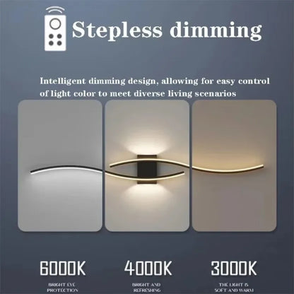 Long Strip LED Wall Lamp Modern Remote Control Dimming Living Roomdecor Wall Lamp Background Bedroom Bedside Home LED Lighting