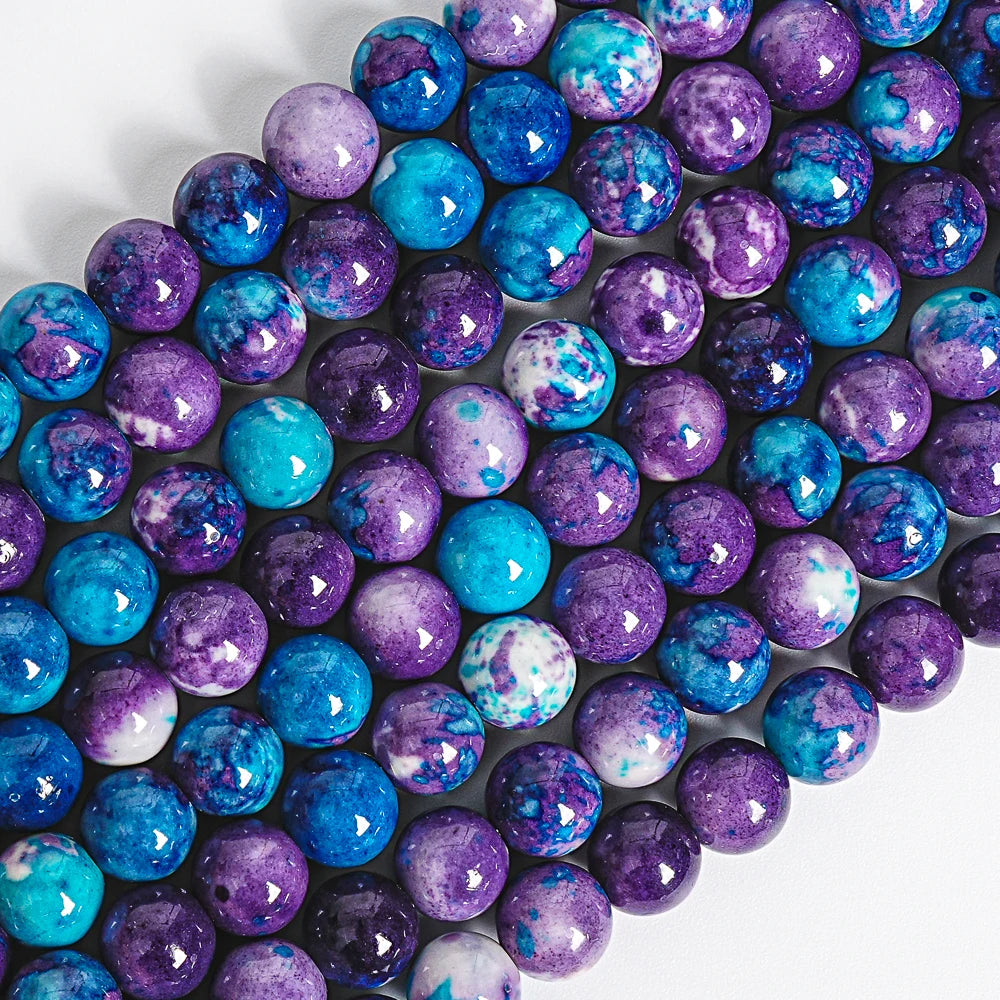PURPLE BLUE RAINBOW STONE BEADS ROUND LOOSE BEADS 6/8/10/12MM FOR DIY HANDMADE JEWELRY BRACELET MAKING SPACER BEADS SUPPLIES