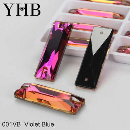 YHB Top Quality Cosmic Baguetee Glass Crystal AB Moonlight Sewing Stones Flatback Sew on Rhinestones For Garment Clothes Bags