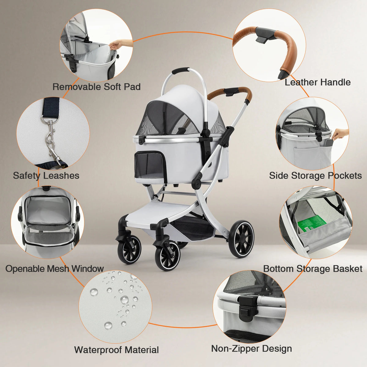 STLFFactory Price Foldable Pet Stroller with Shock Absorbers and Mesh Windows for Cats and Dogs