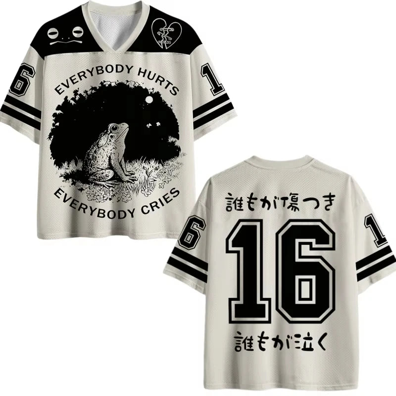 Japanese Style New Harajuku Style Animal Digital V-neck Jersey Y2k Adult Breathable Quick Drying Sports T-shirt Unisex Tops Tee
