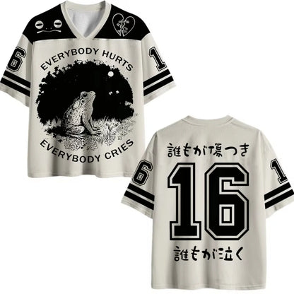 Japanese Style New Harajuku Style Animal Digital V-neck Jersey Y2k Adult Breathable Quick Drying Sports T-shirt Unisex Tops Tee