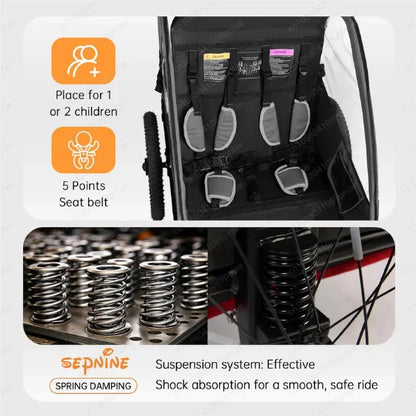 BT920 Child Bike Trailer Double Seat Max 88lbs Foldable Compact Storage Jogging Stroller Mode With Handbrake