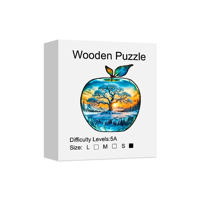 Apple Pattern Ice and Snow World Scenery Wooden Puzzle, High Difficulty Toys Puzzle, Hallowee Christma Holiday Gifts, Home Decor