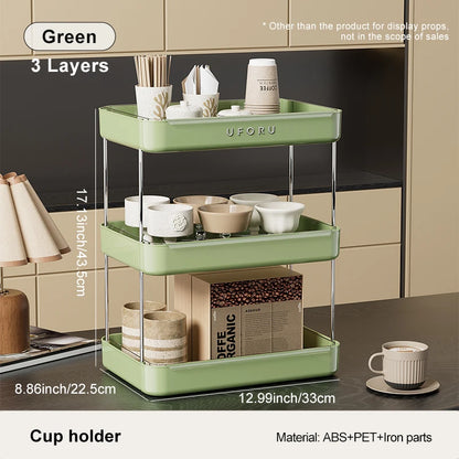 UFORU Kitchen and Multi-Function Drain Cup Rack in Ancient Home Tea Cup Storage Rack with Double Layer Large Capacity Organizer