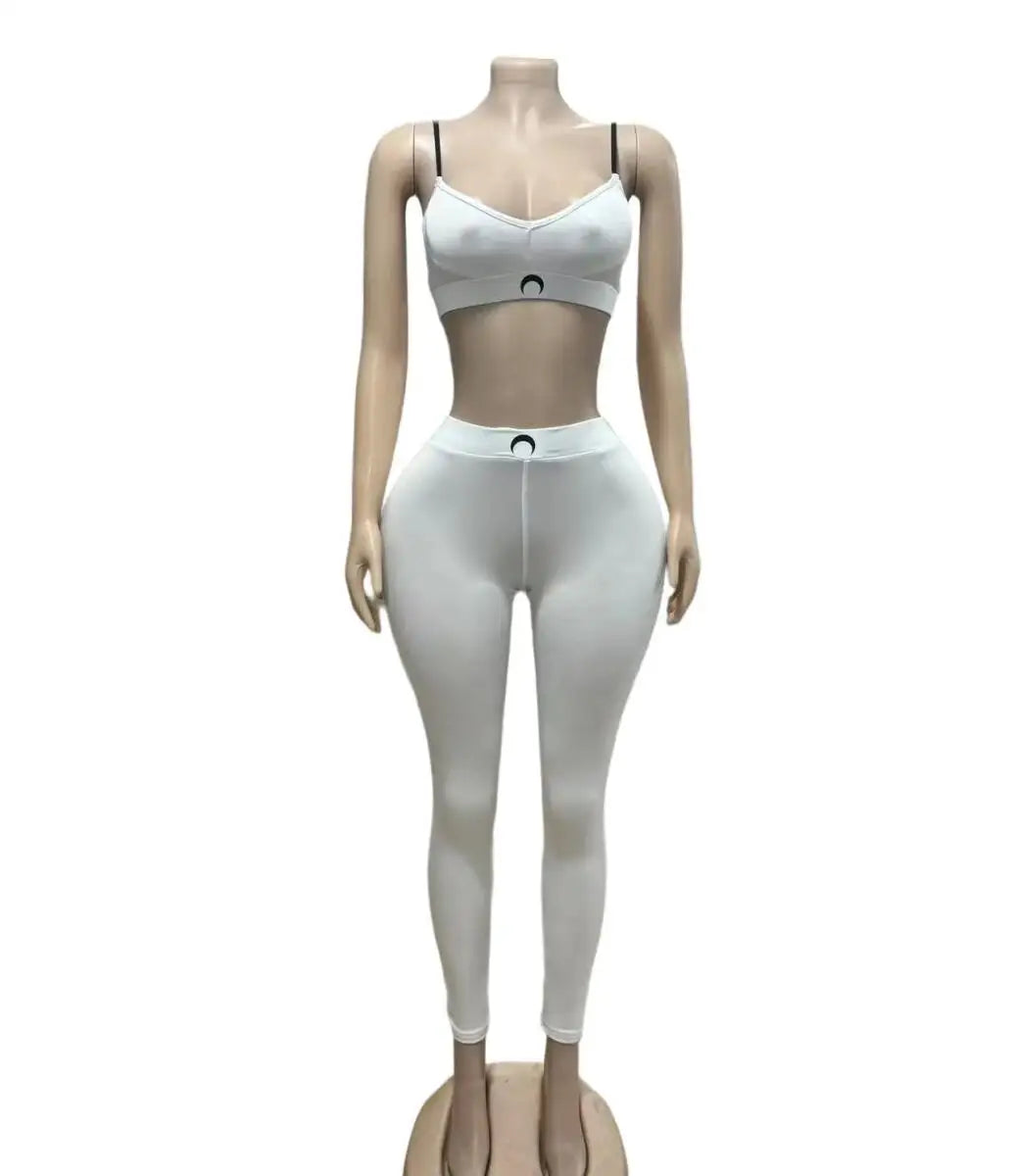 Slim Fit Two Piece Set Women Moon Tank Top Pants Ins High Street Summer Sexy Black Versatile Outer Set