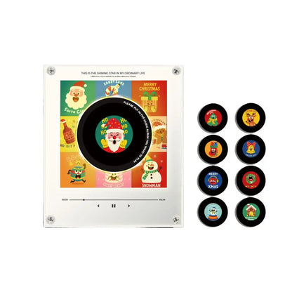 Christmas NFC Magnetic Vinyl Record Player with 9 Replaceable Discs LED Ambient Light Touch-Play Music Box Home Fridge Ornament