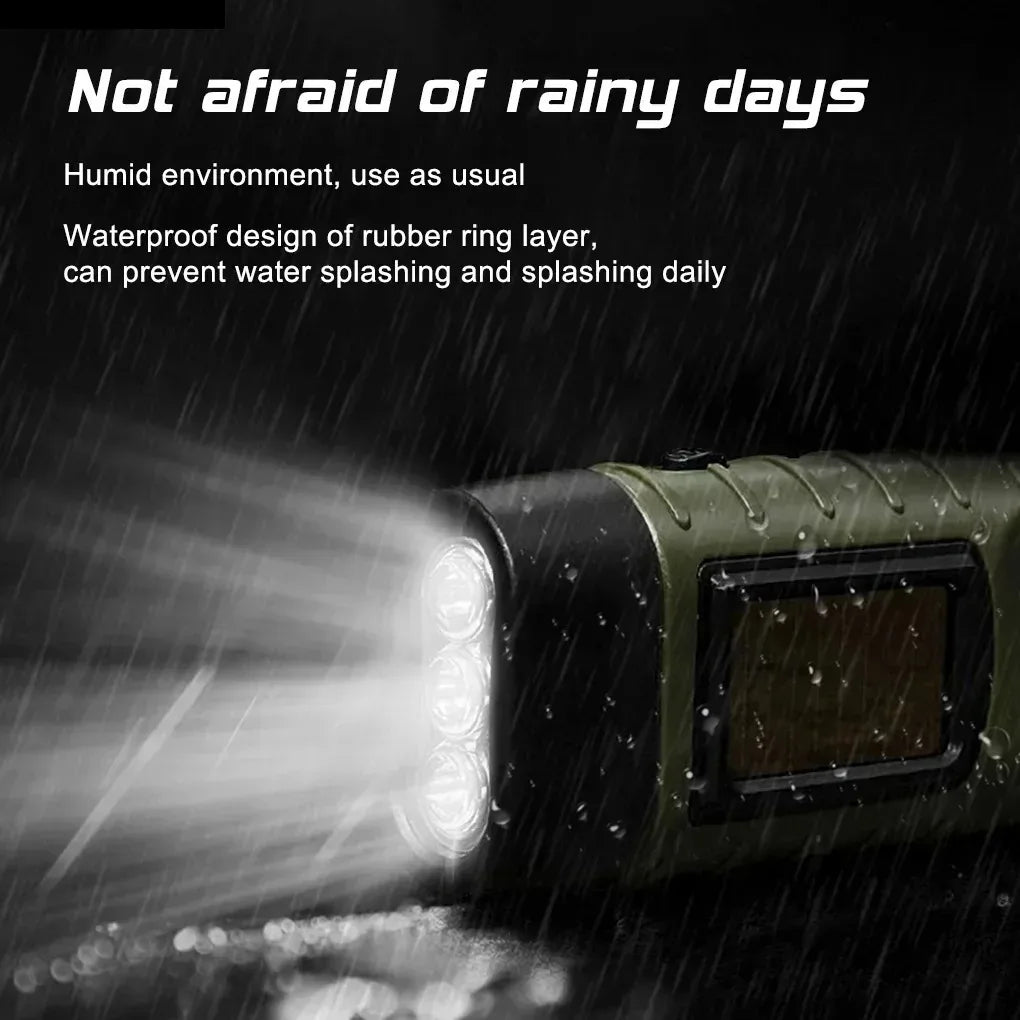Outdoor LED Hand Pressing Dynamo Solar Crank Power Flashlight Torch Light Hand Press Crank Camping Lamp Light for Outdoor Home
