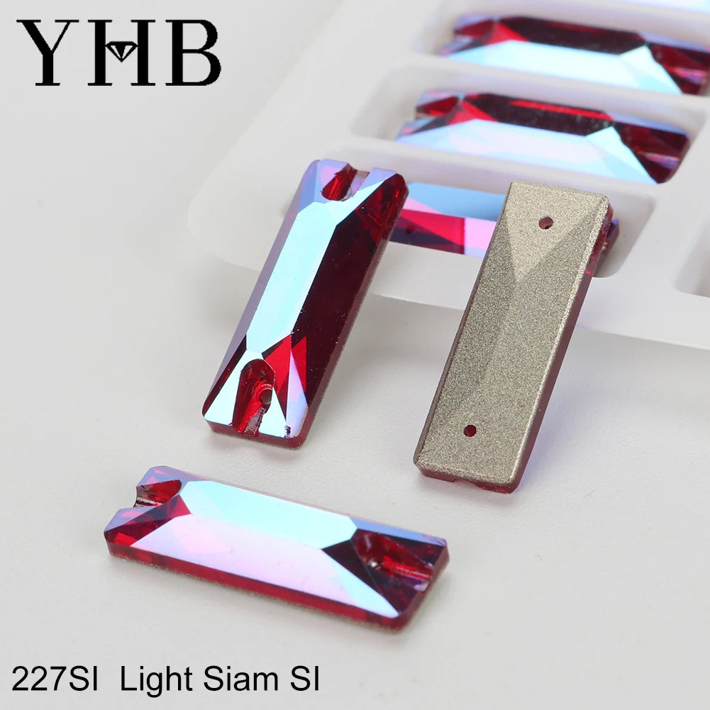 YHB Top Quality Cosmic Baguetee Glass Crystal AB Moonlight Sewing Stones Flatback Sew on Rhinestones For Garment Clothes Bags