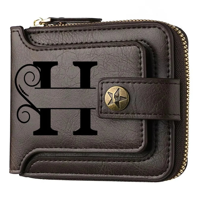 Personalized  PU Leather Chain Short Wallet For Man, Engraved Name&Text Bifold Stylish Brown Wallet For Man Valentines Birthday