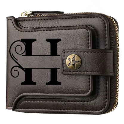 Personalized  PU Leather Chain Short Wallet For Man, Engraved Name&Text Bifold Stylish Brown Wallet For Man Valentines Birthday
