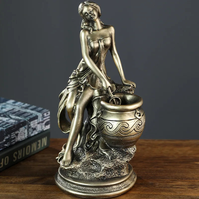 New Desktop Decoration Resin Crafts European Retro Imitation Copper Ornaments Sexy Maiden Figurine Resin Figure Sculpture Greek