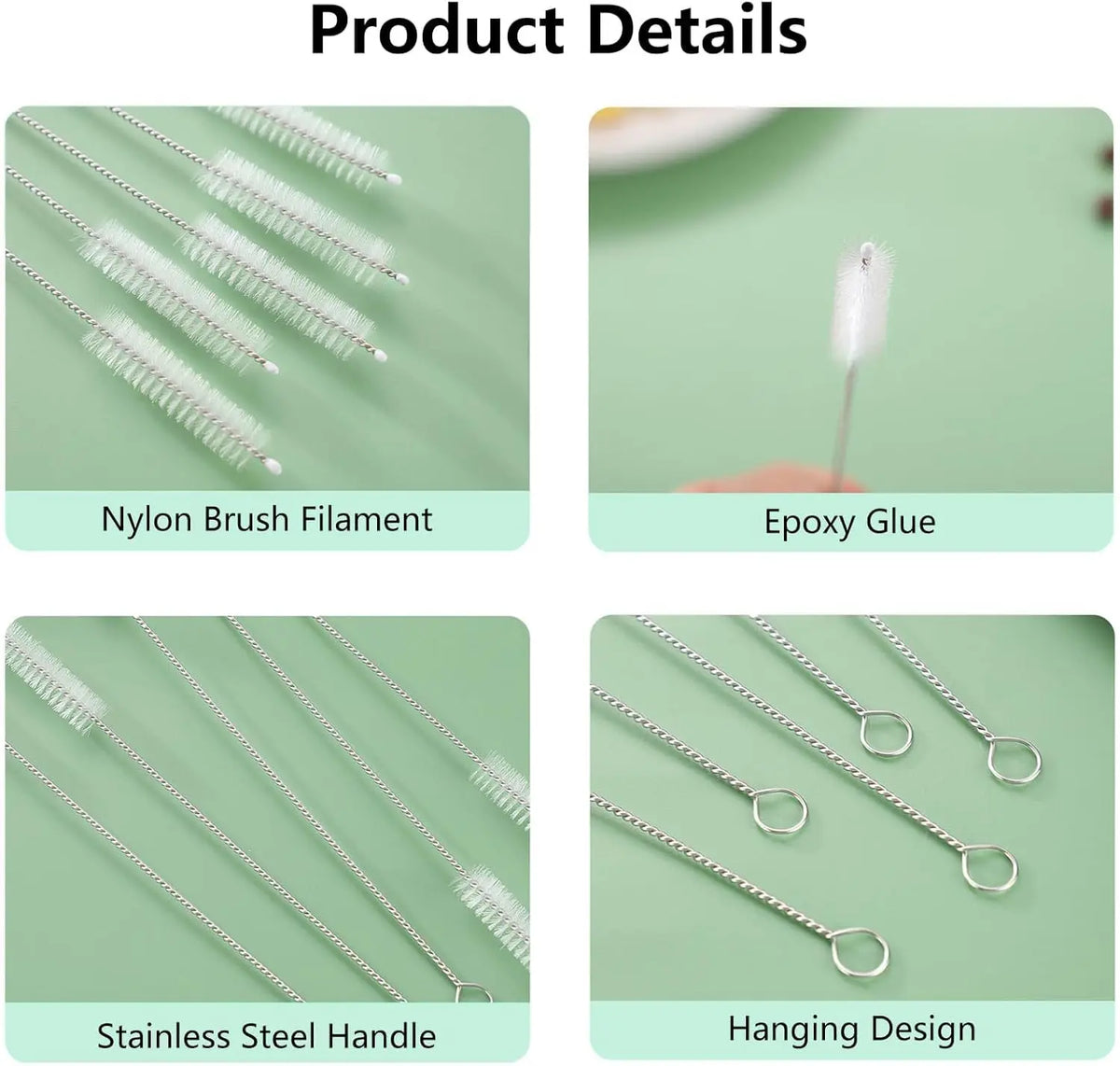 12pcs Straw Cleaner Brush Nylon Reusable Straw Cleaning Brushes for Metal Glass Silicone Straws Small Bottle Milk Tube Pipes