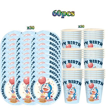 Cartoon Doraemoned Birthday Party Decoration Tableware Cup Plate Tablecloth Napkin Backdrop Cartoon Cat Party Favors Supplies