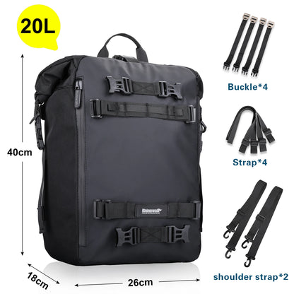 Rhinowalk Motorcycle Rear Seat Bag 10L/20L/30L Waterproof Motocross Luggage Pack Multi-Function Tail Bag with Raincover
