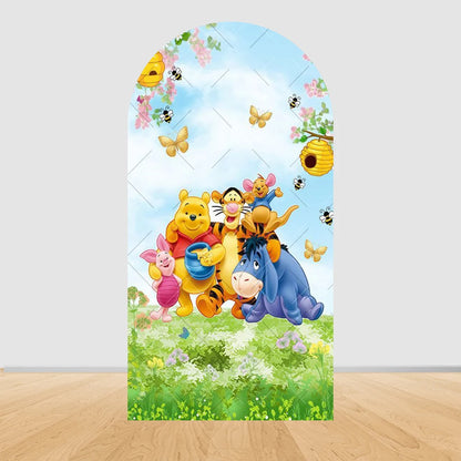 Winnie The Pooh Arch Backdrop Cover Elastic Fabric Newborn Baby Birthday Party Supplies Birthday Party Photo Studio Decoration