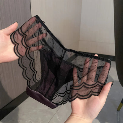 New Luxury Satin Lace Panties Sexy High-Cut Crotch Cotton Gusset for Women Soft Smooth Underwear Lightweight Breath Knickers