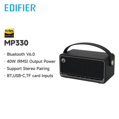 Edifier MP330 Portable Bluetooth Speaker Bluetooth V6.0 Hi-Res Audio USB-C TF Card Inputs Stereo Pairing 40W RMS 19H Playtime