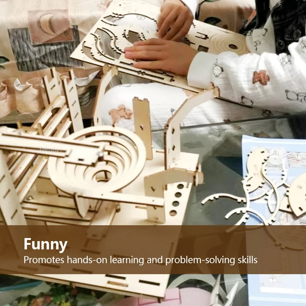 3D Wooden Mechanical Ball Bearing Track Puzzle - DIY Assembly STEM Educational Building Kit Birthday Gift For Kids Adults