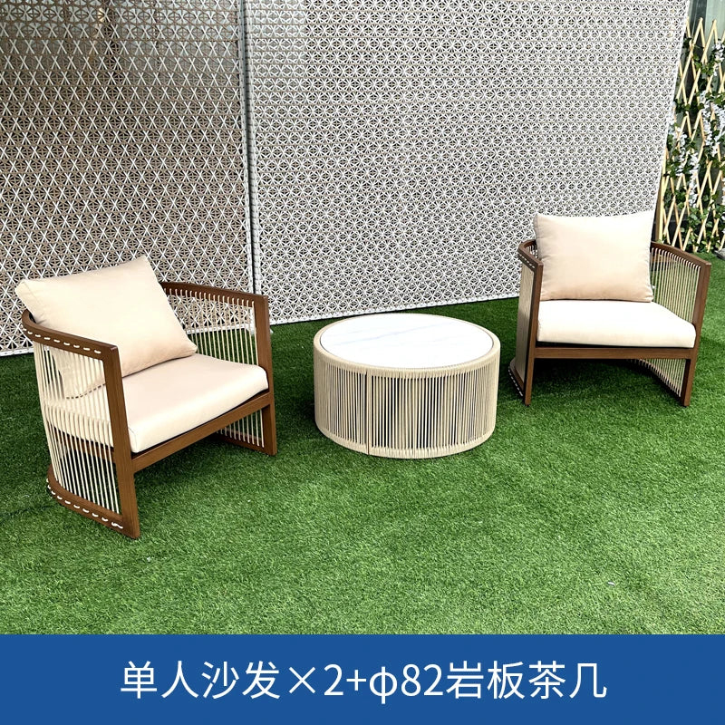 YFY  outdoor rattan sofa courtyard open-air hotel leisure dining chair garden waterproof coffee table combination