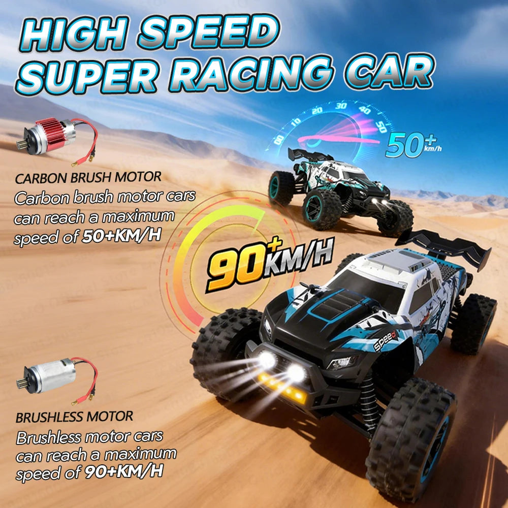 JCMO 1:16 90KM/H 4WD RC Car With LED Lights 2.4G Radio High Speed 50KM/H Brushless/Carbon Motor Remote Control Off-Road Cars Toy