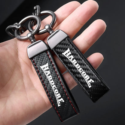 JDM Car Accessories Hardcore High-Grade Carbon Fiber Leather Car Ring Keychain Trinket Zinc Alloy Keyrings Rotate 360 Degrees
