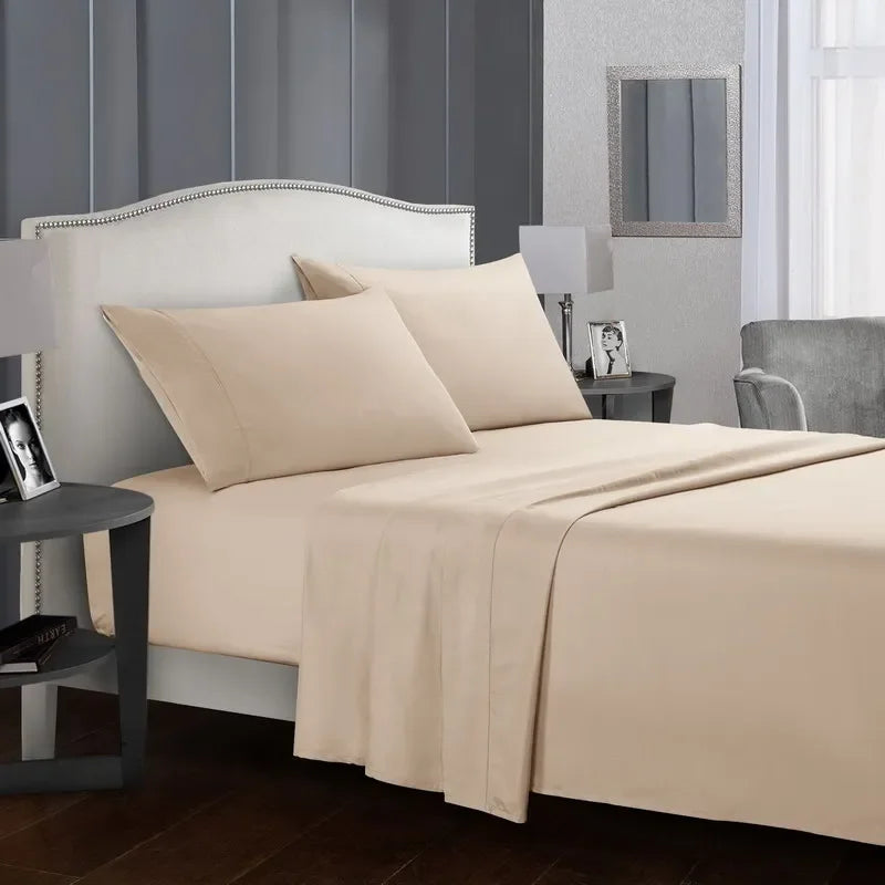 Solid Color Soft Brushed Bed Set Fitted Sheet Flat Sheet Pillowcase Bedding Set Bed Sheet Twin Full Queen CA King 3/4 Pieces