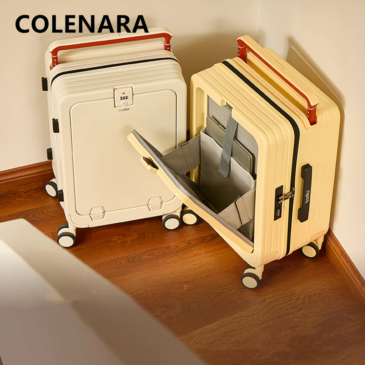 COLENARA Luggage New 20 Inch Women's Boarding Case Front Opening Laptop Trolley Case 24"26" Student Carry on Travel Suitcase