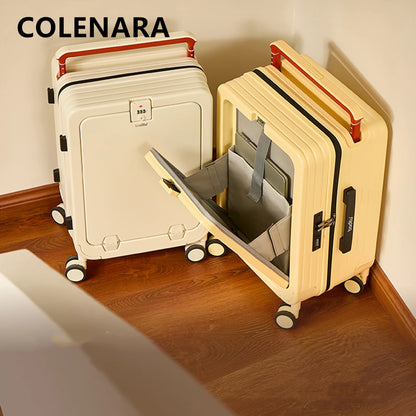 COLENARA Luggage New 20 Inch Women's Boarding Case Front Opening Laptop Trolley Case 24"26" Student Carry on Travel Suitcase