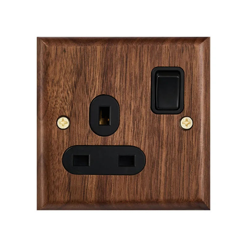 Black walnut wood retro British light switch socket, bedside wall lamp switch LED dimmer, pure wood brass toggle switch board