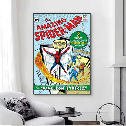 Superhero Iron Man Spider‑Man Vintage Comic Collage Canvas Wall Art Print Poster Unframed Canvas Painting Home Living Room Bed