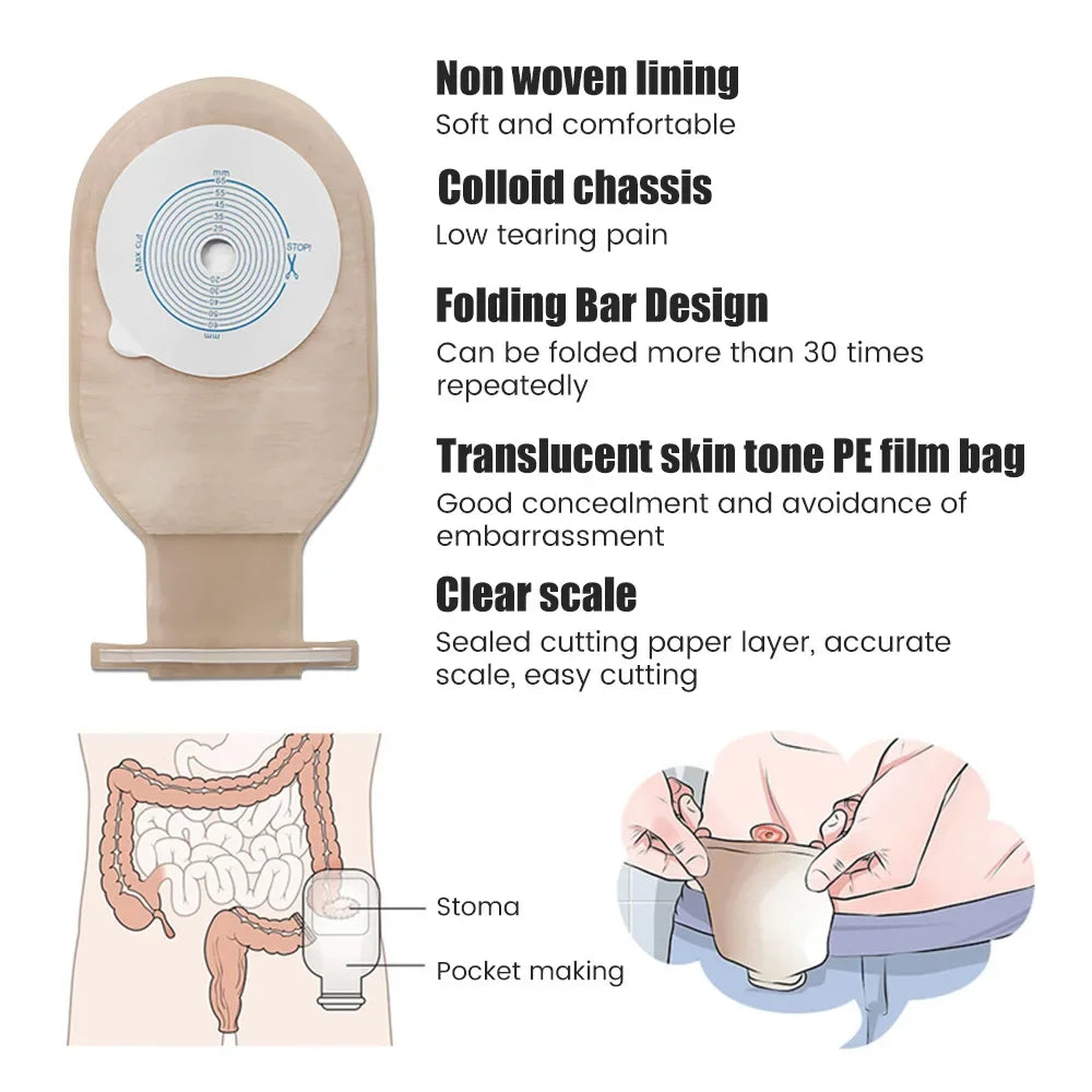 10-50pcs Drain valve One-piece System Colostomy Bags for Adults Disposable Colostomy Pouch Opening 20-65mm With Clip Closure
